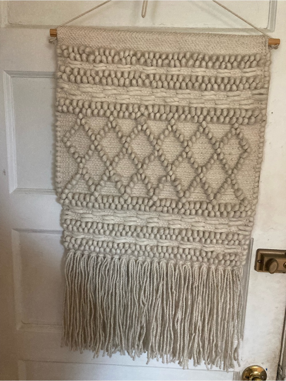Source Unknown Cream Chunky Macramé Wall Hanging with Fringe